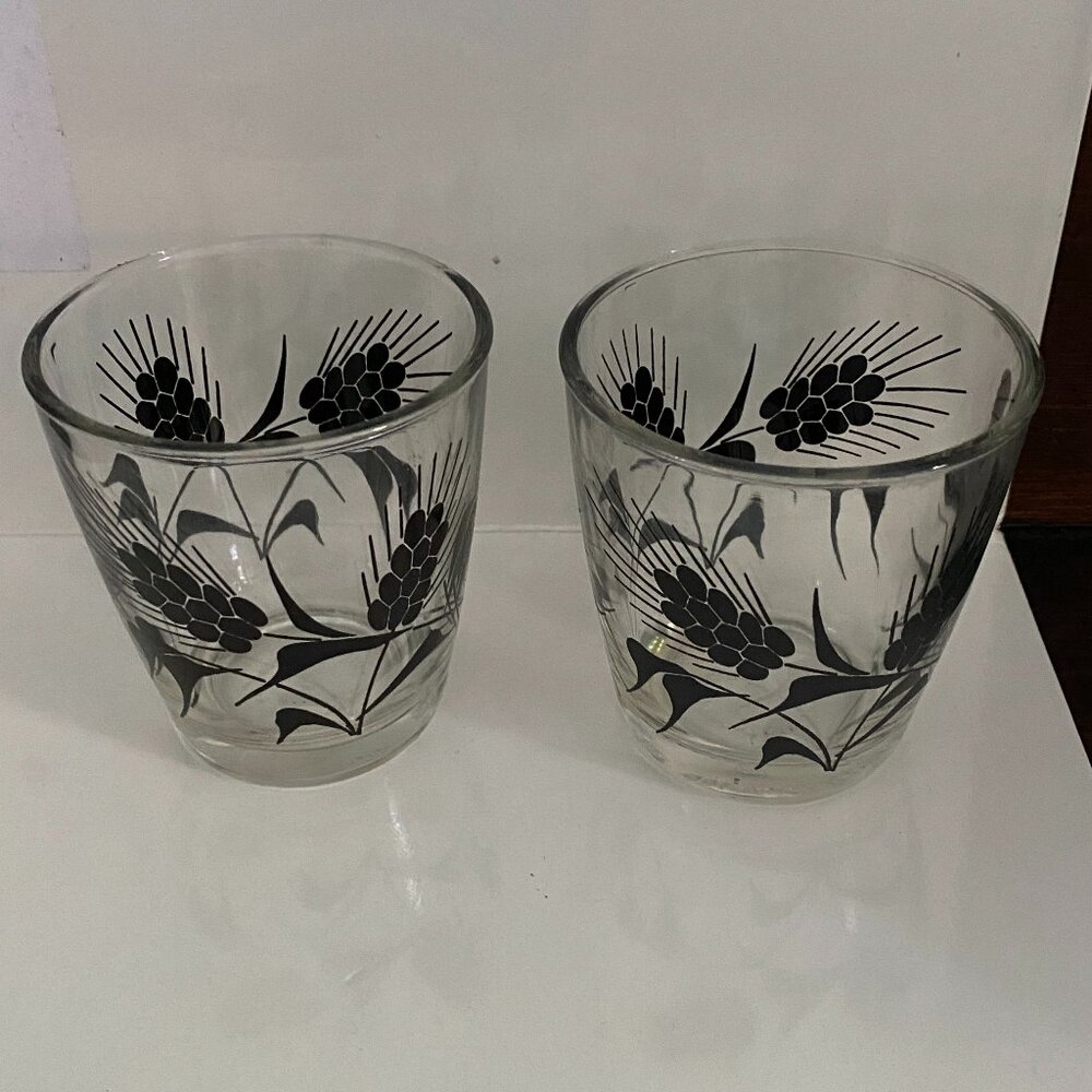 Vintage Wheat Pattern Hazel Atlas Sour Cream Glasses set of 2